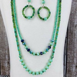 Green Crystal Jasper Double Strand Necklace Earrin